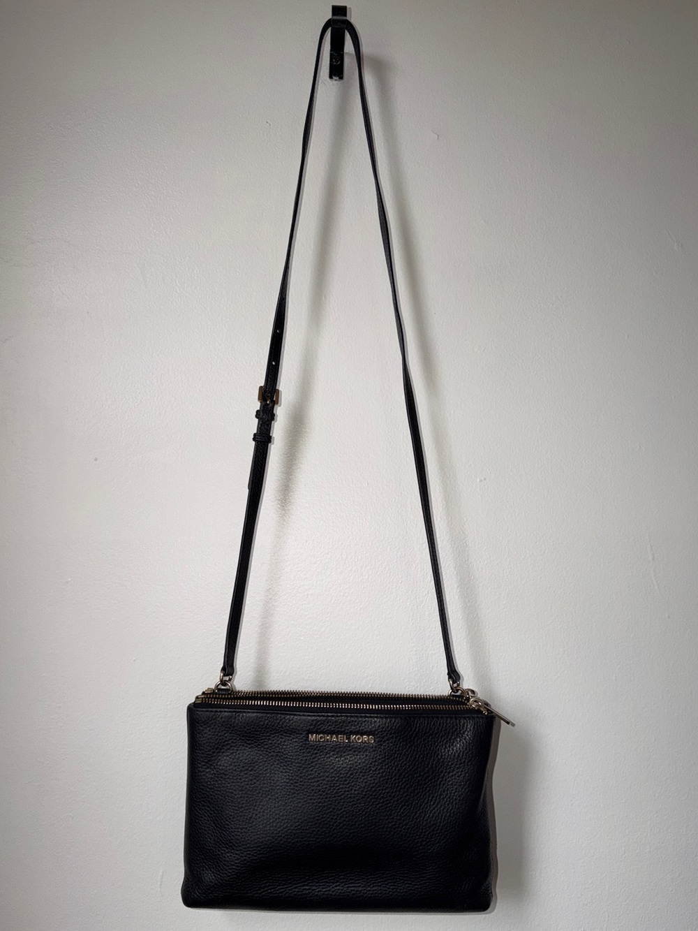 Michael Kors Black Pebbled Leather Crossbody with Gold Hardware